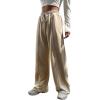 imageFloerns Womens Causal Drawstring High Waist Baggy Straight Wide Leg Sweatpants with PocketsKhaki Plain