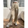 imageFloerns Womens Causal Drawstring High Waist Baggy Straight Wide Leg Sweatpants with PocketsKhaki Plain