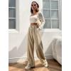 imageFloerns Womens Causal Drawstring High Waist Baggy Straight Wide Leg Sweatpants with PocketsKhaki Plain