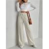 imageFloerns Womens Causal Drawstring High Waist Baggy Straight Wide Leg Sweatpants with PocketsLight Grey Plain