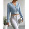 imageFloerns Womens Contrast Binding Long Sleeve V Neck Button Front Cardigan OuterwearDusty Blue