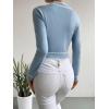 imageFloerns Womens Contrast Binding Long Sleeve V Neck Button Front Cardigan OuterwearDusty Blue
