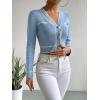 imageFloerns Womens Contrast Binding Long Sleeve V Neck Button Front Cardigan OuterwearDusty Blue
