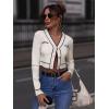 imageFloerns Womens Contrast Binding Long Sleeve V Neck Button Front Cardigan OuterwearWhite
