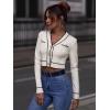 imageFloerns Womens Contrast Binding Long Sleeve V Neck Button Front Cardigan OuterwearWhite