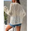imageFloerns Womens Hollow Out Drop Shoulder Crop Cardigan Long Sleeve Tie Front Knit TopBeige