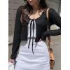 imageFloerns Womens Long Sleeve Tie Front Rib Knit Cardigan Crop TopBlack