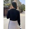 imageFloerns Womens Long Sleeve Tie Front Rib Knit Cardigan Crop TopBlack