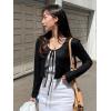 imageFloerns Womens Long Sleeve Tie Front Rib Knit Cardigan Crop TopBlack