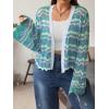 imageFloerns Womens Plus Size Allover Print Open Front Long Sleeve Cardigan TopGreen and Purple