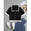 imageFloerns Womens Plus Size Contrast Trim Short Sleeve Lapel Collar CardiganBlack and White
