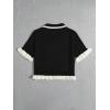 imageFloerns Womens Plus Size Contrast Trim Short Sleeve Lapel Collar CardiganBlack and White