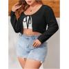 imageFloerns Womens Plus Size Long Sleeve Crop Top Tie Front Rib Knit Cardigan SweaterBlack