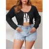 imageFloerns Womens Plus Size Long Sleeve Crop Top Tie Front Rib Knit Cardigan SweaterBlack