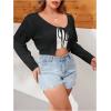 imageFloerns Womens Plus Size Long Sleeve Crop Top Tie Front Rib Knit Cardigan SweaterBlack