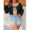 imageFloerns Womens Plus Size Long Sleeve Crop Top Tie Front Rib Knit Cardigan SweaterBlack