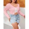 imageFloerns Womens Plus Size Long Sleeve Crop Top Tie Front Rib Knit Cardigan SweaterLight Pink