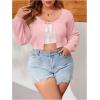 imageFloerns Womens Plus Size Long Sleeve Crop Top Tie Front Rib Knit Cardigan SweaterLight Pink