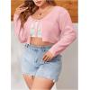 imageFloerns Womens Plus Size Long Sleeve Crop Top Tie Front Rib Knit Cardigan SweaterLight Pink