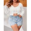imageFloerns Womens Plus Size Long Sleeve Crop Top Tie Front Rib Knit Cardigan SweaterWhite