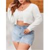 imageFloerns Womens Plus Size Long Sleeve Crop Top Tie Front Rib Knit Cardigan SweaterWhite