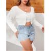 imageFloerns Womens Plus Size Long Sleeve Crop Top Tie Front Rib Knit Cardigan SweaterWhite