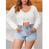 imageFloerns Womens Plus Size Long Sleeve Crop Top Tie Front Rib Knit Cardigan SweaterWhite