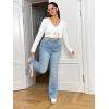 imageFloerns Womens Plus Size Solid Tie Front V Neck Long Sleeve Crop Cardigan TopWhite