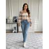 imageFloerns Womens Plus Size Striped Tie Front Long Sleeve V Neck Cardigan SweaterBrown and White