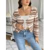 imageFloerns Womens Plus Size Striped Tie Front Long Sleeve V Neck Cardigan SweaterBrown and White