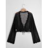imageFloerns Womens Plus Size Tie Front Long Sleeve Crochet Cardigan Crop TopBlack