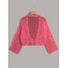 imageFloerns Womens Plus Size Tie Front Long Sleeve Crochet Cardigan Crop TopWatermelon Pink