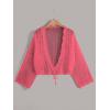 imageFloerns Womens Plus Size Tie Front Long Sleeve Crochet Cardigan Crop TopWatermelon Pink