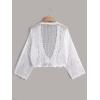 imageFloerns Womens Plus Size Tie Front Long Sleeve Crochet Cardigan Crop TopWhite Cream