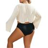 imageFloerns Womens Plus Size V Neck Long Flounce Sleeve Tie Front Knit Crop CardiganApricot