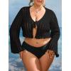 imageFloerns Womens Plus Size V Neck Long Flounce Sleeve Tie Front Knit Crop CardiganBlack