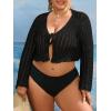 imageFloerns Womens Plus Size V Neck Long Flounce Sleeve Tie Front Knit Crop CardiganBlack