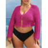 imageFloerns Womens Plus Size V Neck Long Flounce Sleeve Tie Front Knit Crop CardiganHot Pink