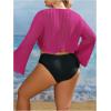 imageFloerns Womens Plus Size V Neck Long Flounce Sleeve Tie Front Knit Crop CardiganHot Pink