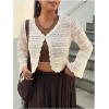 imageFloerns Womens Plus Size V Neck Long Flounce Sleeve Tie Front Knit Crop CardiganWhite