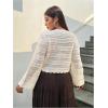 imageFloerns Womens Plus Size V Neck Long Flounce Sleeve Tie Front Knit Crop CardiganWhite