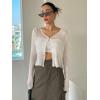 imageFloerns Womens Ribbed Knit Long Sleeve Button Front V Neck Cardigan Crop TopBeige
