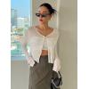 imageFloerns Womens Ribbed Knit Long Sleeve Button Front V Neck Cardigan Crop TopBeige