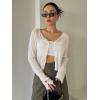 imageFloerns Womens Ribbed Knit Long Sleeve Button Front V Neck Cardigan Crop TopBeige