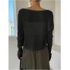 imageFloerns Womens Ribbed Knit Long Sleeve Button Front V Neck Cardigan Crop TopBlack