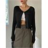 imageFloerns Womens Ribbed Knit Long Sleeve Button Front V Neck Cardigan Crop TopBlack