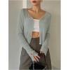 imageFloerns Womens Ribbed Knit Long Sleeve Button Front V Neck Cardigan Crop TopLight Grey