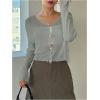 imageFloerns Womens Ribbed Knit Long Sleeve Button Front V Neck Cardigan Crop TopLight Grey