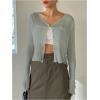 imageFloerns Womens Ribbed Knit Long Sleeve Button Front V Neck Cardigan Crop TopLight Grey