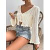 imageFloerns Womens Scallop Trim Trumpet Long Sleeve Tie Front Cardigan Crop TopApricot